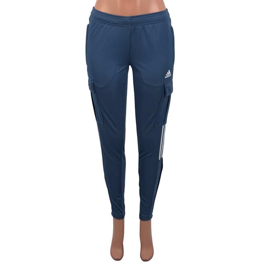 NWOT Adidas Blue Stripe Cargo Pocket Zip Ankle Jogger Pants | Athleisure Utility
